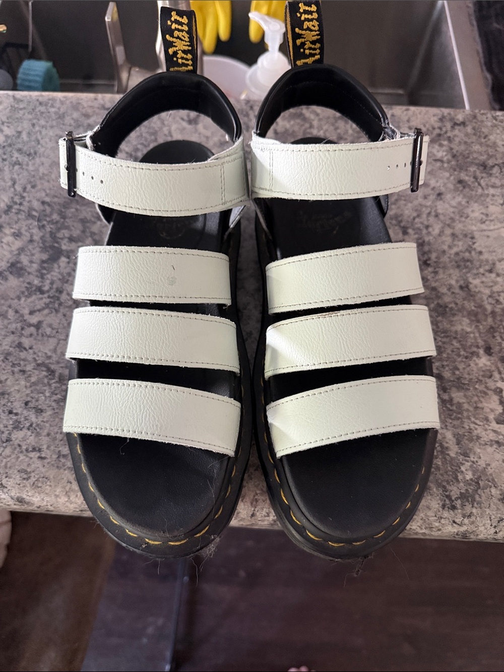 Dr. Martens White Triple-Strap Platform Sandals